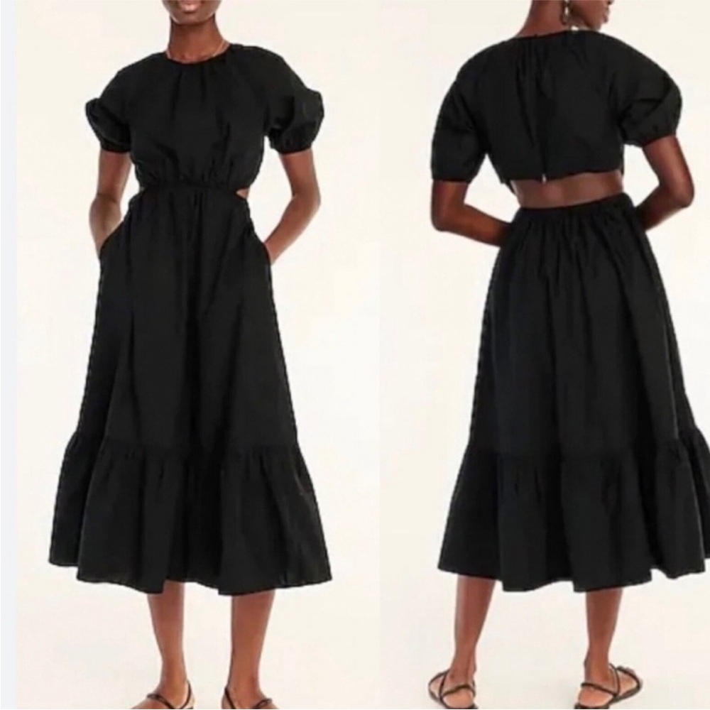 J. CREW SIDE-CUTOUT COTTON POPLIN MIDI DRESS Black 4 $128